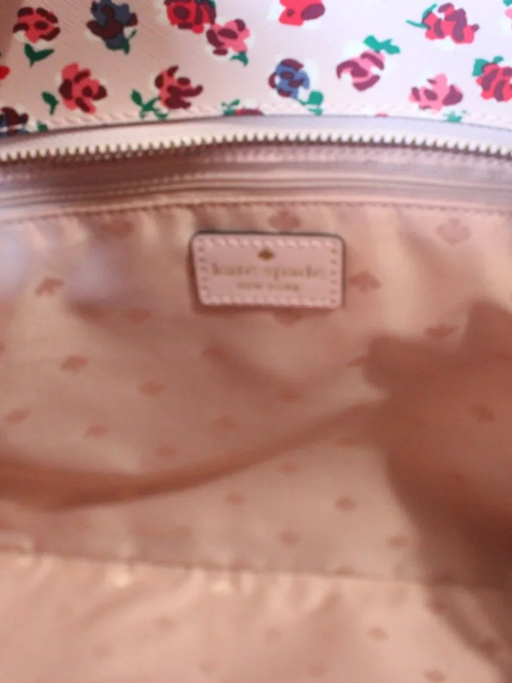 Kate Spade Pastel Pink Floral, Double Handle Tote, Gold Hardware, Zipper Closure
